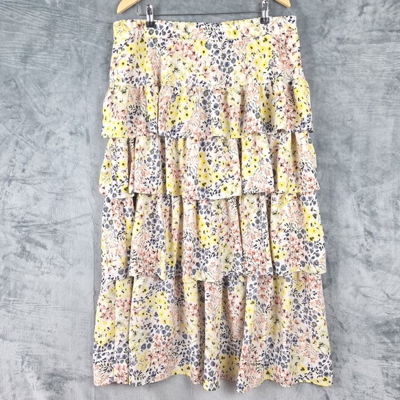 Womens Skirt XL Boho Romantic Floral Maxi Tiered Ruffle Cottagecore‎ Peasant - Picture 6 of 7